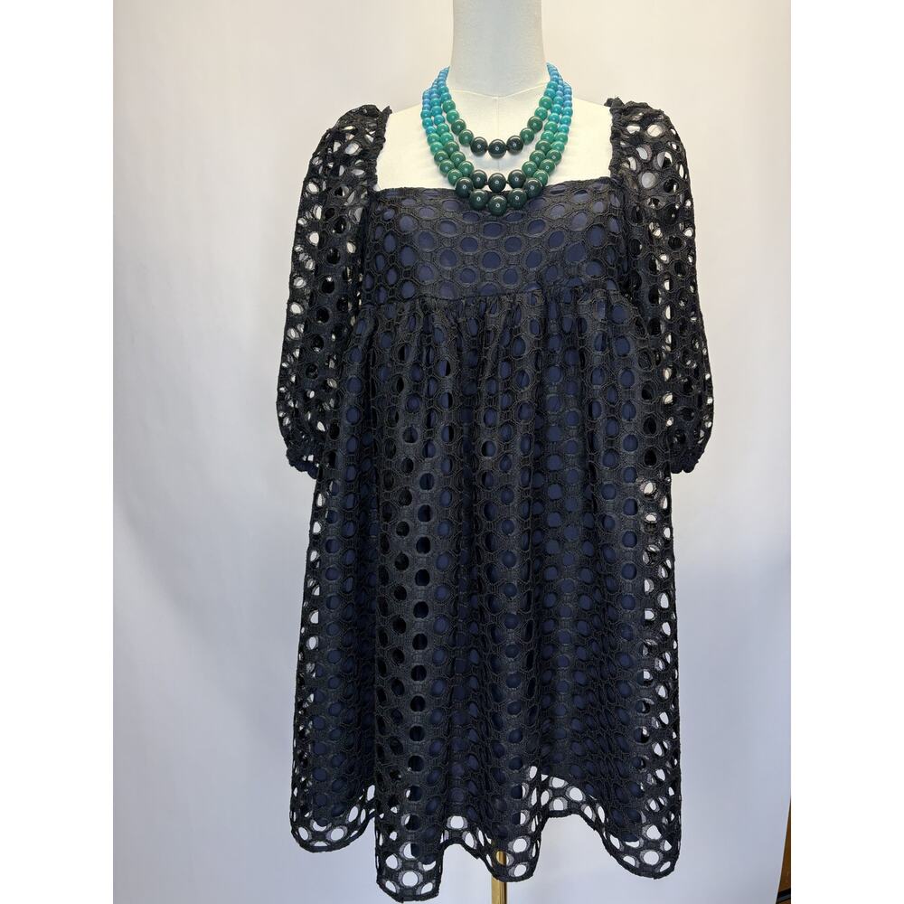 Kimchi Blue Black Eyelet Lace Babydoll Top Puff Sleeve Boho Romantic Medium